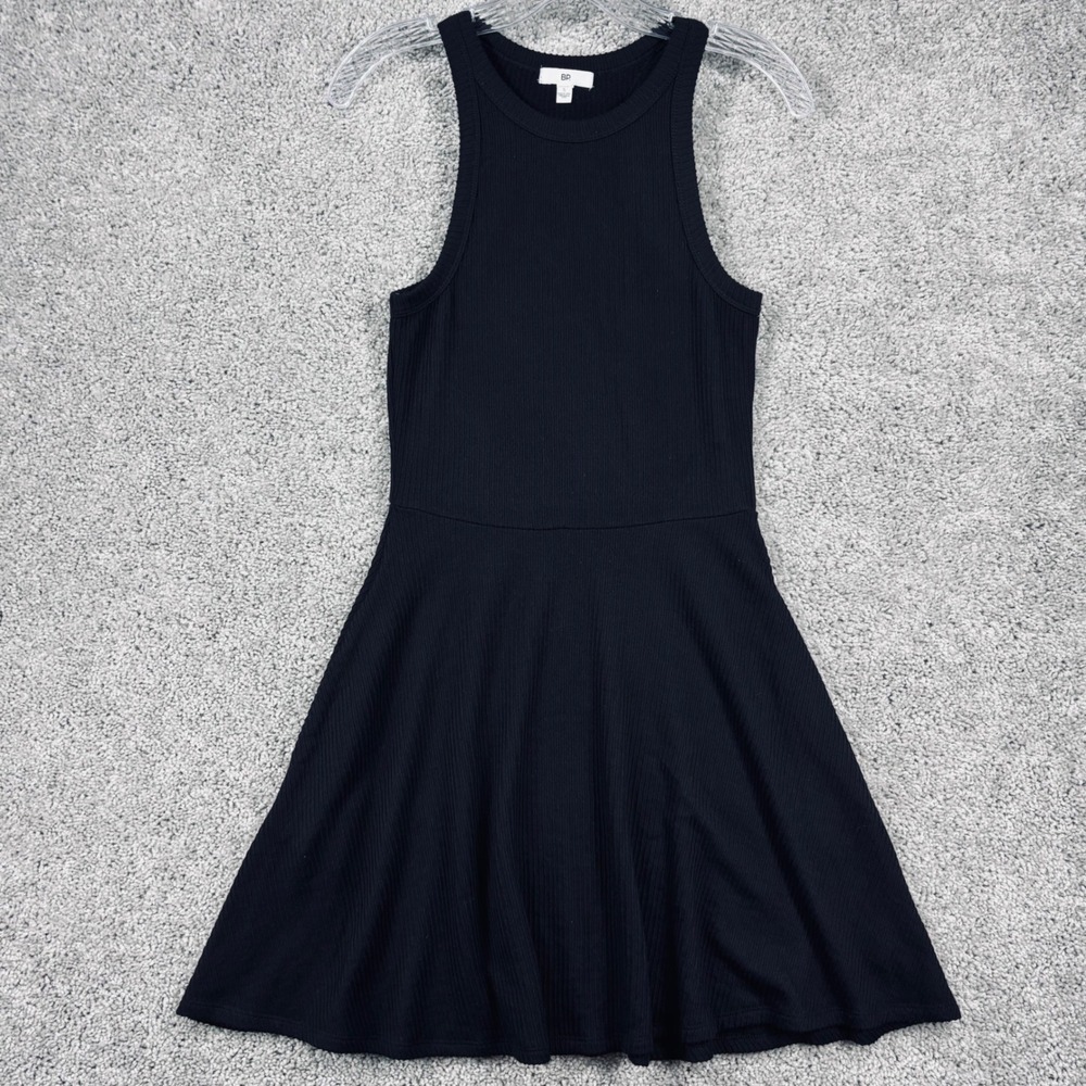 BP. Black Ribbed Racerback Fit & Flare Dress with Pockets Womens Small RN58665‎